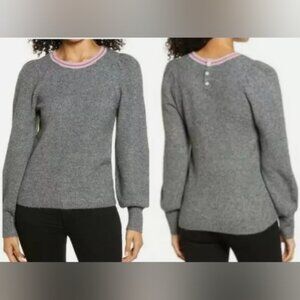 NWT Halogen Heather Gray Cozy Pullover Sweater With Pink Trim Sz S